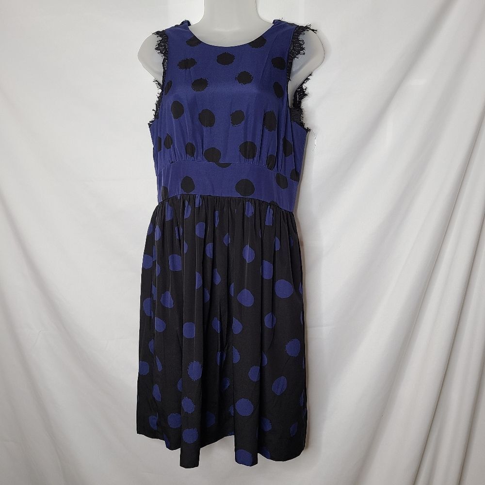 Corey Lynn Calter Anthropologie Navy an Black Polka Dot Dress‎ sz 6